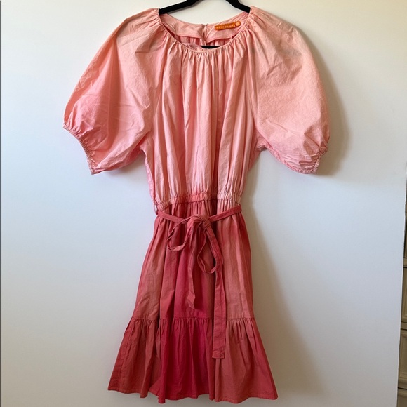 Oliphant Ombre Red/Coral Crew Dress | Puff Sleeves | M - Picture 6 of 8